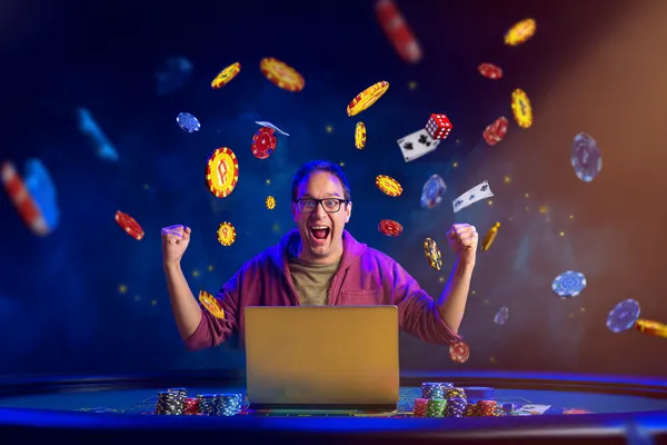 A person using their device against a moody casino-themed background, illustrating the smooth re-entry process at 21GAME.